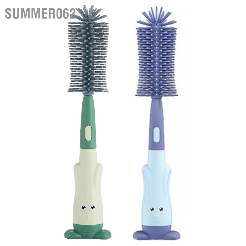 Summer062 Cọ Vệ Sinh Bình Sữa Silicone Hình Thỏ Tay Cầm Dài Cho Bé