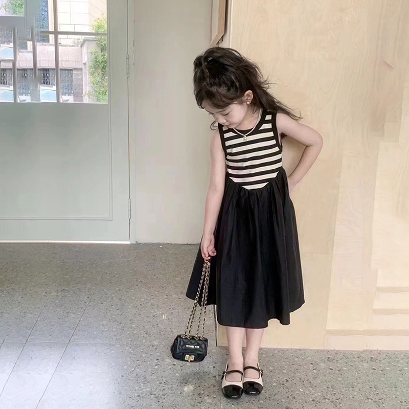 Đầm Dệt Kim Sát Nách Kẻ Sọc Thời Trang Mùa Hè Cho Bé Gái 1-7 Tuổi