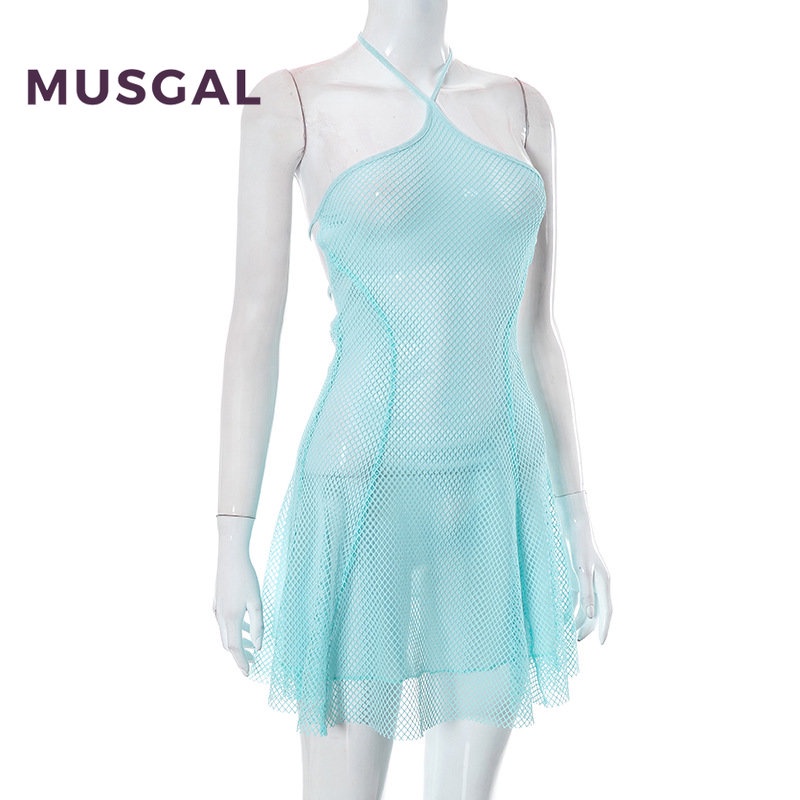 Đầm Lưới Đi Biển Hở Lưng Màu Trơn Thời Trang Mùa Hè 2023 Cho Nữ