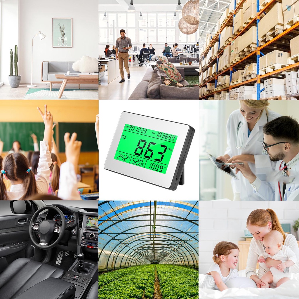 Thiết Bị Đo Chất Lượng Không Khí Carbon Dioxide 5.5-inch LCD 5.5-inch Có Giá Đỡ Gắn Tường Tiện Dụng