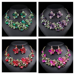 1 Bộ Vòng cổ Và Bông Tai Đính Pha Lê Sang Trọng Phong Cách Âu Mỹ