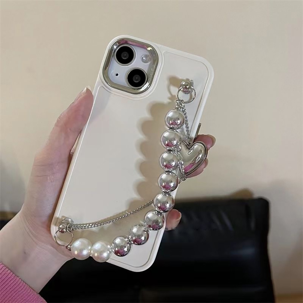 Ốp Điện Thoại Mềm Chống Rơi Màu Trơn Gắn Dây Xích Hình Trái Tim Màu Trơn Cho iphone 14 pro max 13 pro 12promax