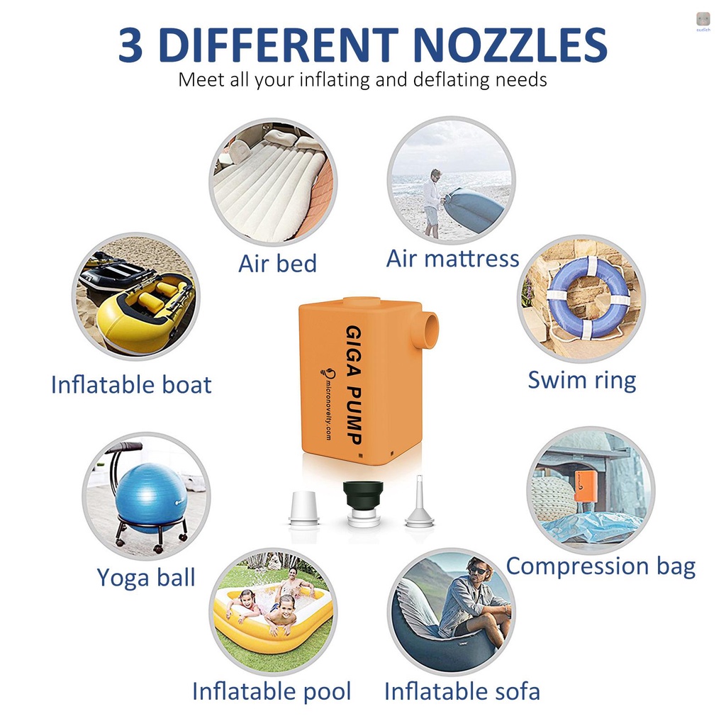 Máy Bơm Hơi Nén Khí 2 Trong 1 Sạc USB 1800PA Đa Năng Kèm 3 Đầu Phun Tiện Dụng