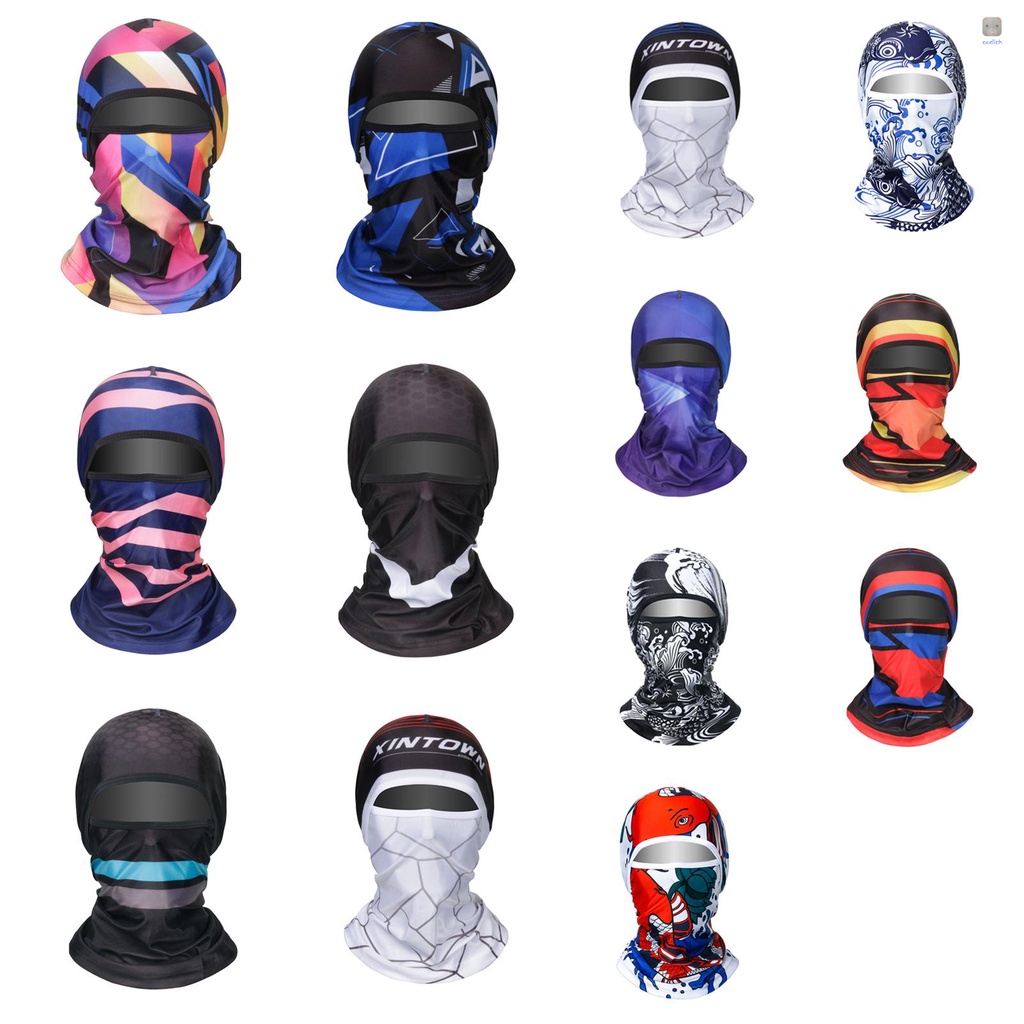 Mũ Trùm Đầu Co Giãn Thoáng Khí Chống Nắng In Họa Tiết Balaclava Kèm Tấm Che Mặt