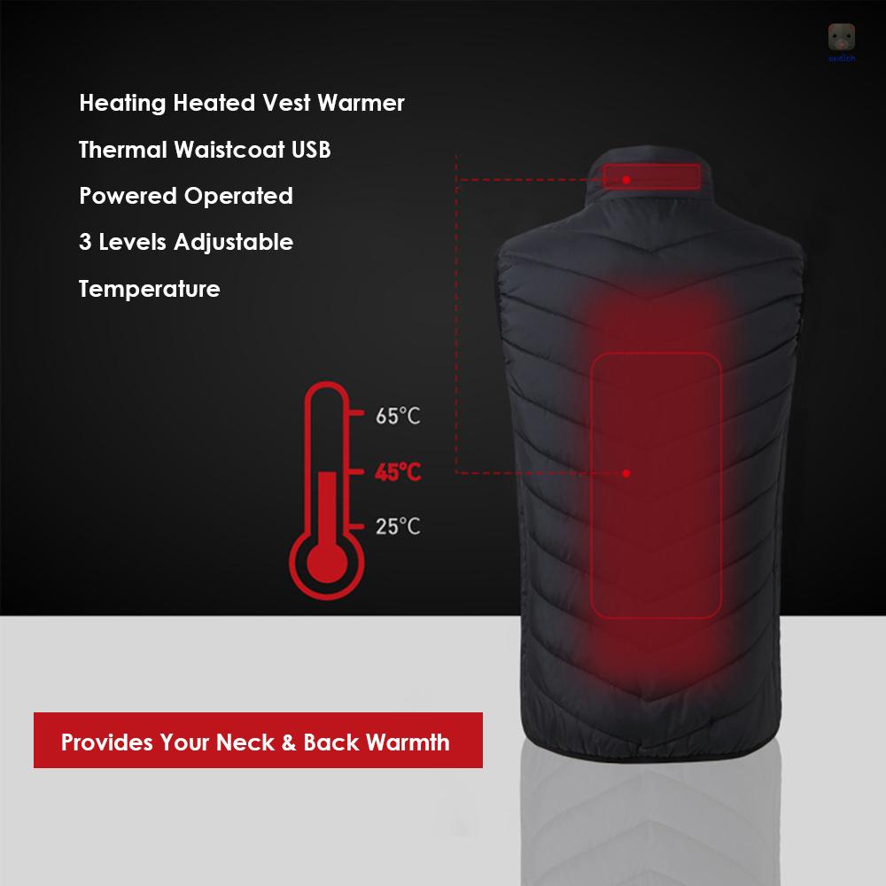 Áo Khoác Sưởi Ấm 3 Cấp Độ Có Khóa Kéo Màu Đen Kích Thước M Tiện Dụng Cho Các Hoạt Động Ngoài Trời