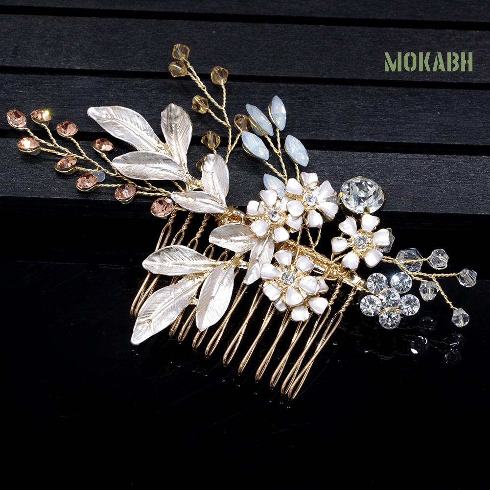 Lược Cài Tóc Họa Tiết Hoa Đính Đá Thanh Lịch Dùng Cho Cô Dâu Trong Tiệc Cưới