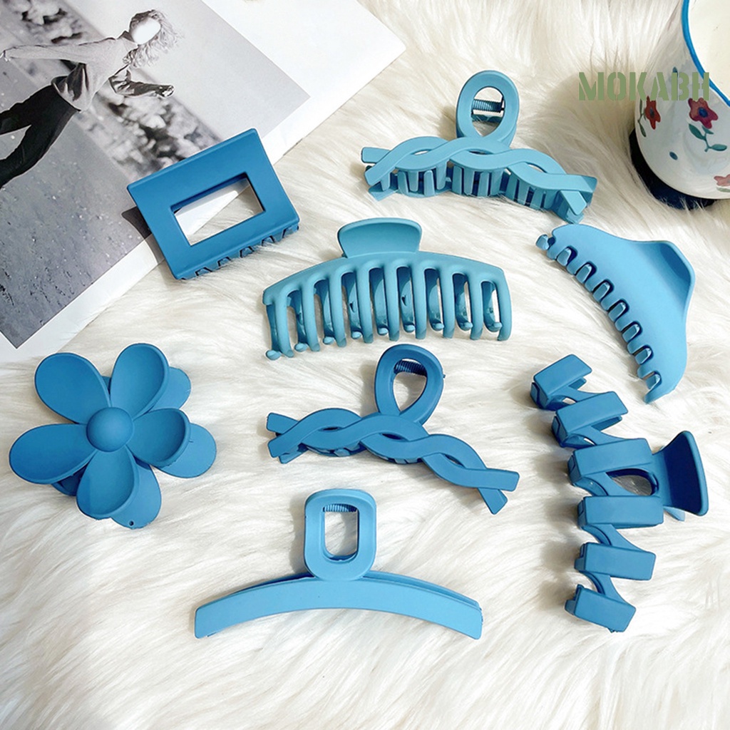 [Mok Abh] Set 8 Kẹp Tóc Hình Răng Cá Mập Màu Xanh Dương Chống Rơi Phong Cách Hàn Quốc