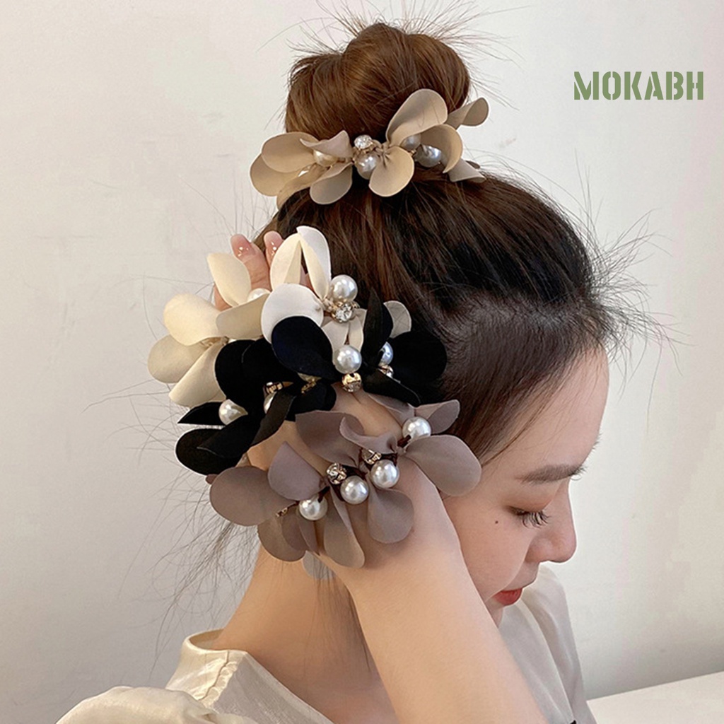 [Mok Abh] Băng Đô Cài Tóc Đuôi Ngựa Đính Đá Giả Ngọc Trai Không Phai Thanh Lịch Quyến Rũ Dùng Chụp Ảnh