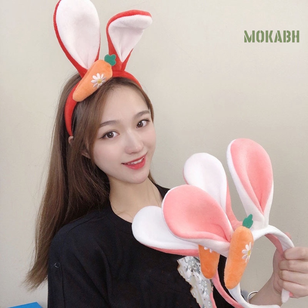 Băng Đô Tai Thỏ Họa Tiết Hoạt Hình Co Giãn Đáng Yêu