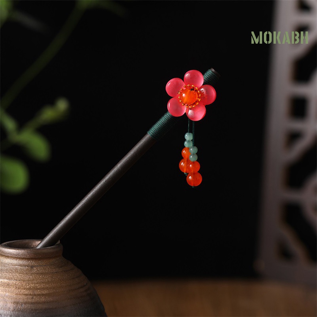 Trâm Cài Tóc Bằng Gỗ Đính Hạt Và Tua Rua Phong Cách Trung Hoa Cổ Điển Cho Nữ