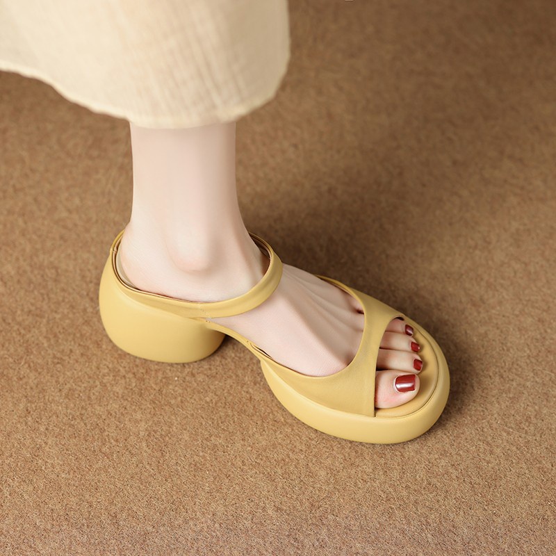 Duoya Tóc Thẳng ~ [Hàng Có Sẵn] Dép Sandal Cao Gót Hở Ngón Đế Dày Bằng Da Thật Mềm Mại Thời Trang Thường Ngày Cho Nữ