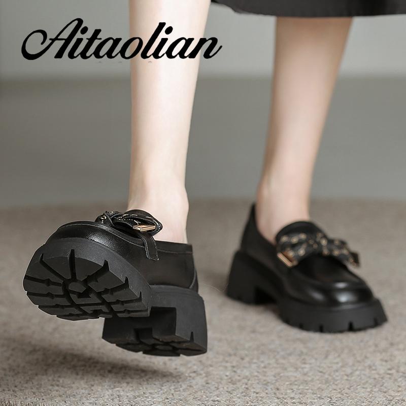 Giày Cao Gót 5cm Da Thật Mềm Đính Nơ Đơn Giản Phong Cách Anh Quốc Cho Nữ Thời Trang