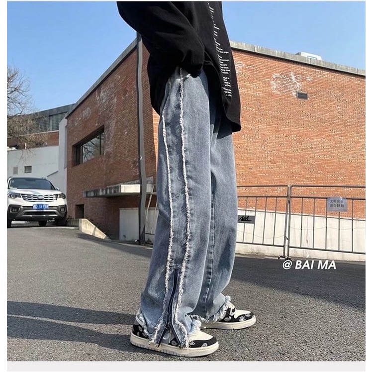 Oder Quần jean ống rộng nam unisex quần jean bé gái sọc  Quần hiphop phong cách Hàn Quốc quần bò ống rộng