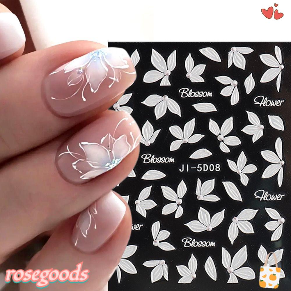 Sticker Dán Móng Hình Cánh Hoa Hồng Trắng 5D