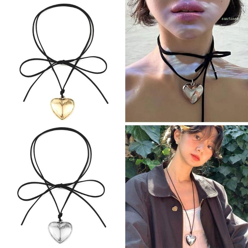 Set 2 Vòng cổ Mạ Vàng / Bạc Mặt Hình Trái Tim Y2k Thời Trang Dành Cho Nữ