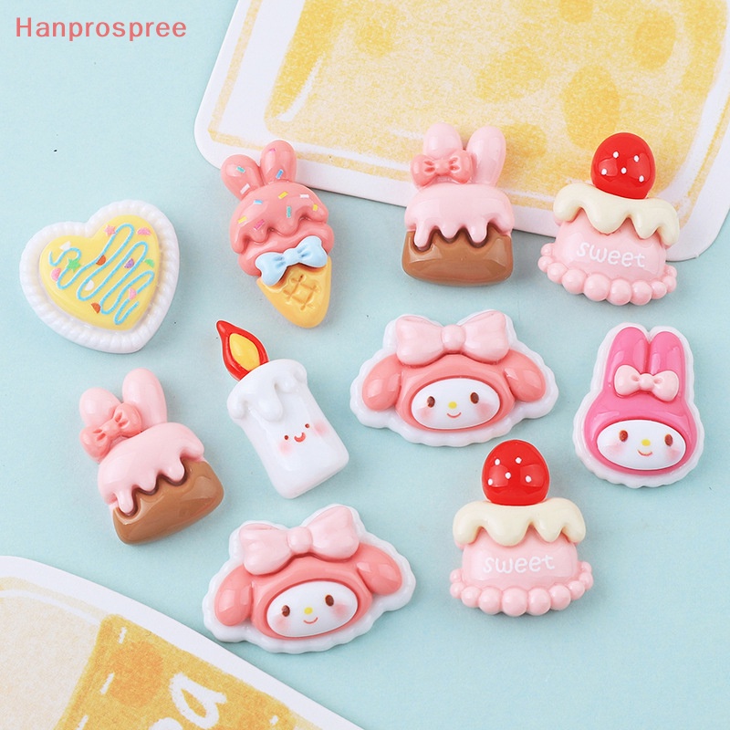 Set 10 Phụ Kiện Trang Sức / Kẹp Tóc / Điện Thoại Hình Bánh Kem Hoạt Hình Bằng Nhựa Resin Lấp Lánh DIY