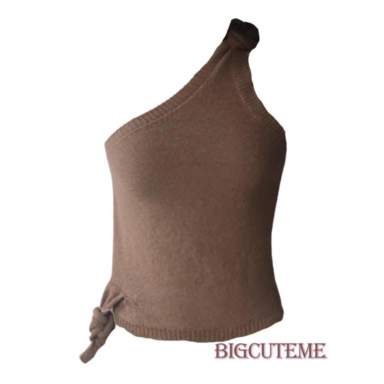 Áo Dệt Kim Sát Nách Màu Trơn Thắt Nơ Một Bên Vai Thời Trang Mùa Hè Cho Nữ