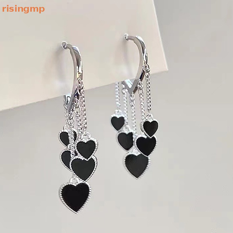 Bông Tai Tua Rua Hình Trái Tim Màu Đen Thời Trang Sáng Tạo Cho Nữ