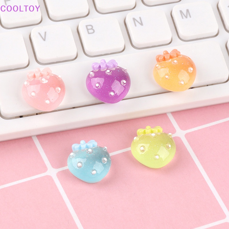 Set 5 Phụ Kiện Trang Trí Móng Tay 3D Hình Quả Dâu Mini Màu Dạ Quang Xinh Xắn DIY