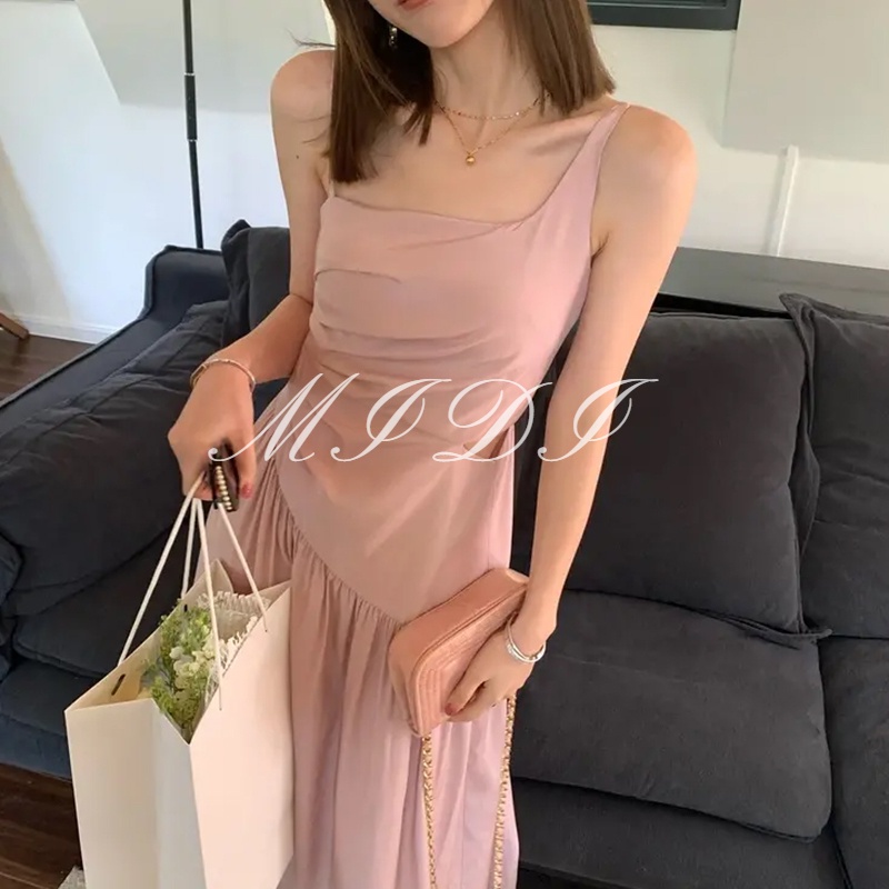 MI DI  Đầm 2 Dây Dáng Dài Xếp Ly Lệch Tà Thời Trang Cao Cấp Sang Trọng Cho Nữ | BigBuy360 - bigbuy360.vn