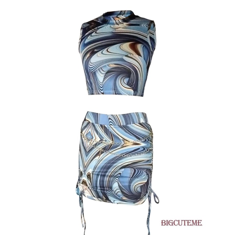 Set Áo 2 Dây + Chân Váy Mini In Họa Tiết Thời Trang Mùa Hè Cho Nữ