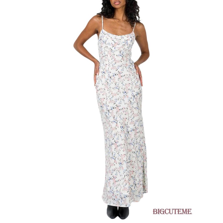 [] - Đầm Dài Dáng Ôm Không Tay Hai Dây Họa Tiết Hoa Mùa Hè Cho Nữ