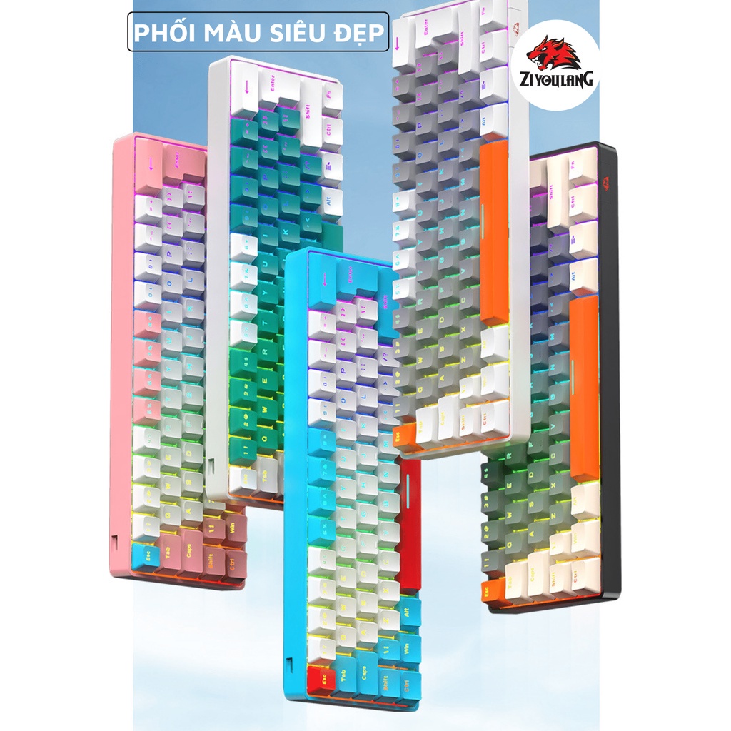 Bàn phím cơ T60 RED, BLUE SWITCH ZIYOULANG kết nối Type-C bàn phím chơi game 62 phím 18 chế độ led Rainbow, bh 12 tháng