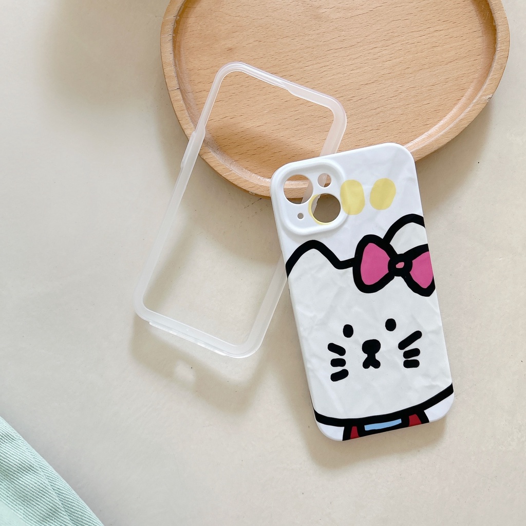 Ốp Điện Thoại PC Cứng Viền Dẻo Họa Tiết Hoạt Hình Chú Mèo Dễ Thương Chống Sốc Cho iPhone 13 12 11 14 Pro Max