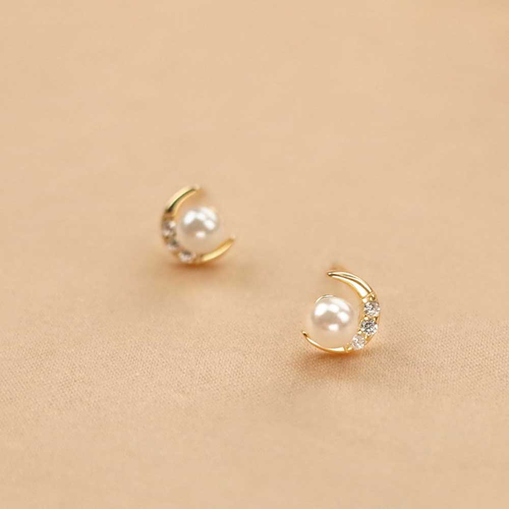 Bông Tai Mạ Vàng / Bạc Đính Đá Zircon Mặt Trăng Nhân Tạo Thời Trang Phong Cách Hàn Quốc Cho Nữ