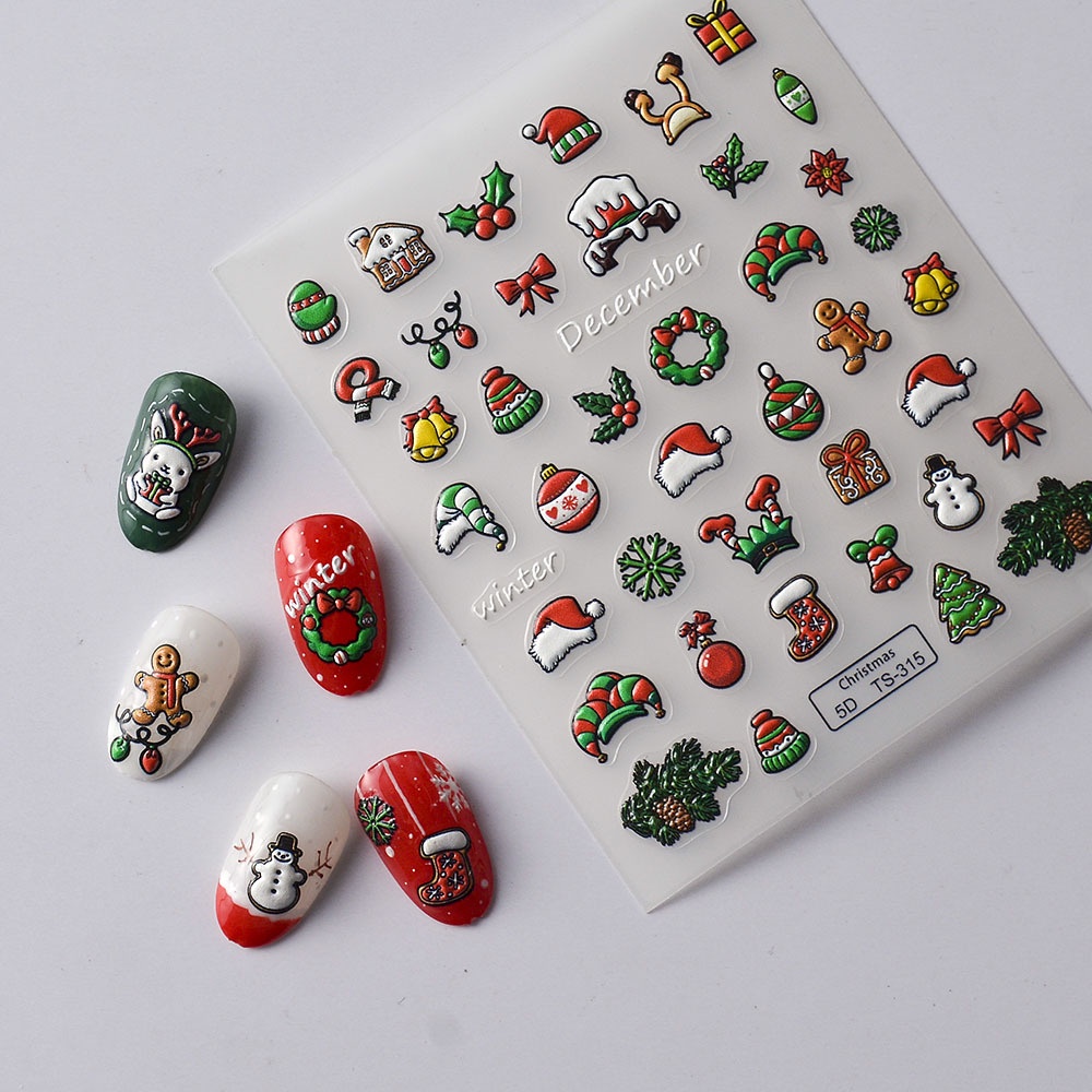 Tự Sản Xuất Bán Chạy Nhãn Dán Móng Tay Dập Nổi Ba Chiều Hình Nón Đỏ Giáng Sinh Dành Cho Nam