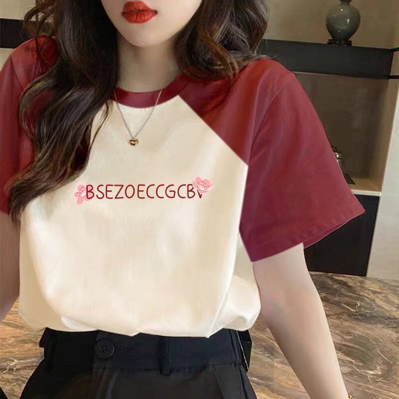 Áo Thun Cotton Ngắn Tay Màu Kem Tương Phản Phong Cách Mới Cho Nữ