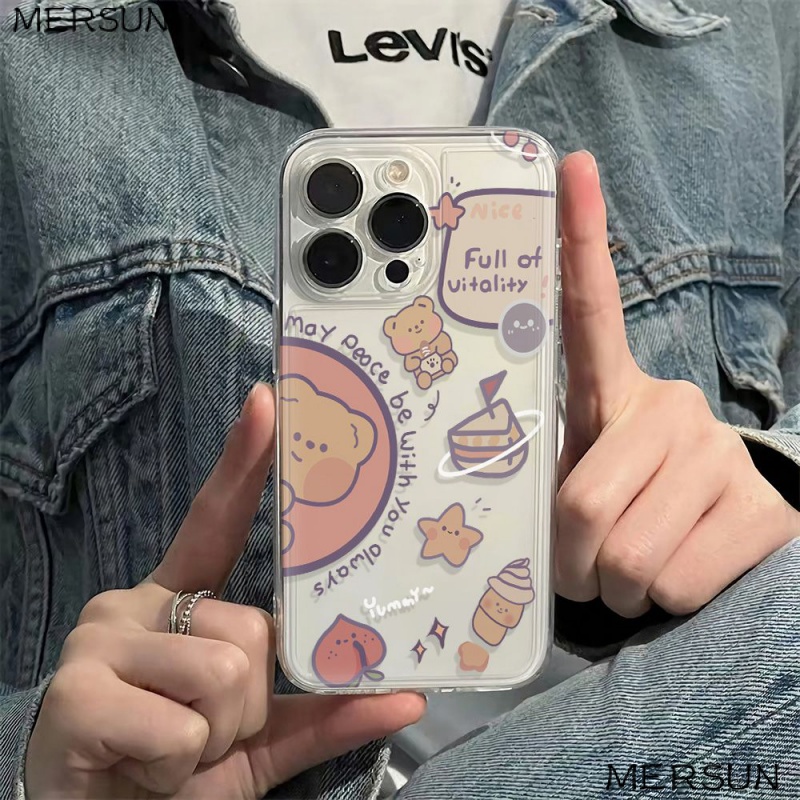 ✅Ốp Điện Thoại Mềm Chống Sốc Họa Tiết Gấu 6In Đơn Giản Cho iPhone12plus1378max 14pro 11 98FZ