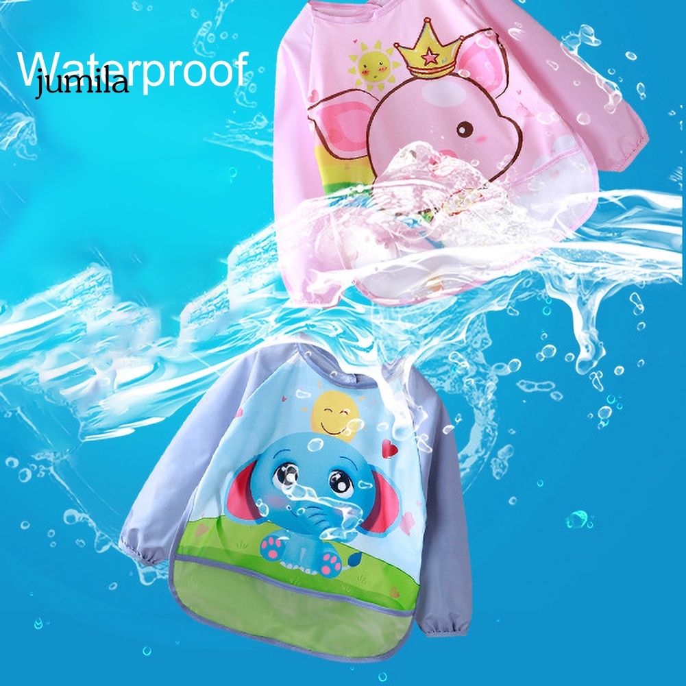 Yếm Ăn Tay Dài Chống Nước Có Túi In Hình Hoạt Hình Dễ Thương Cho Trẻ Sơ Sinh