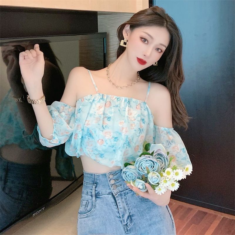 IELGY   Áo Sơ Mi Mỏng Tay Ngắn Phồng Phong Cách Pháp Cổ Điển Thời Trang Cho Nữ