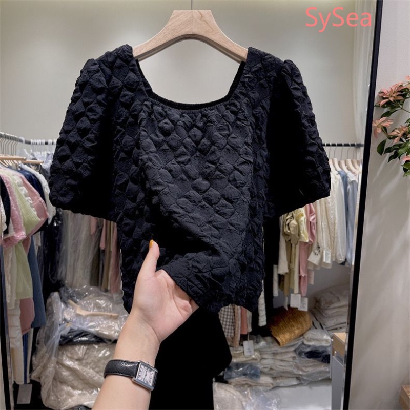 Áo Kiểu Tay Ngắn Cổ Vuông Thời Trang Hè Phong Cách Pháp Cho Nữ