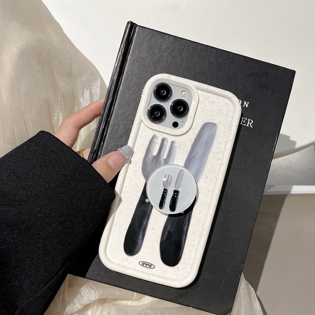 Ốp Điện Thoại Silicon TPU Mềm Chống Sốc Hình Chiếc Nĩa Đơn Giản Có Giá Đỡ Cho iPhone 13 12 11 14 Pro Max