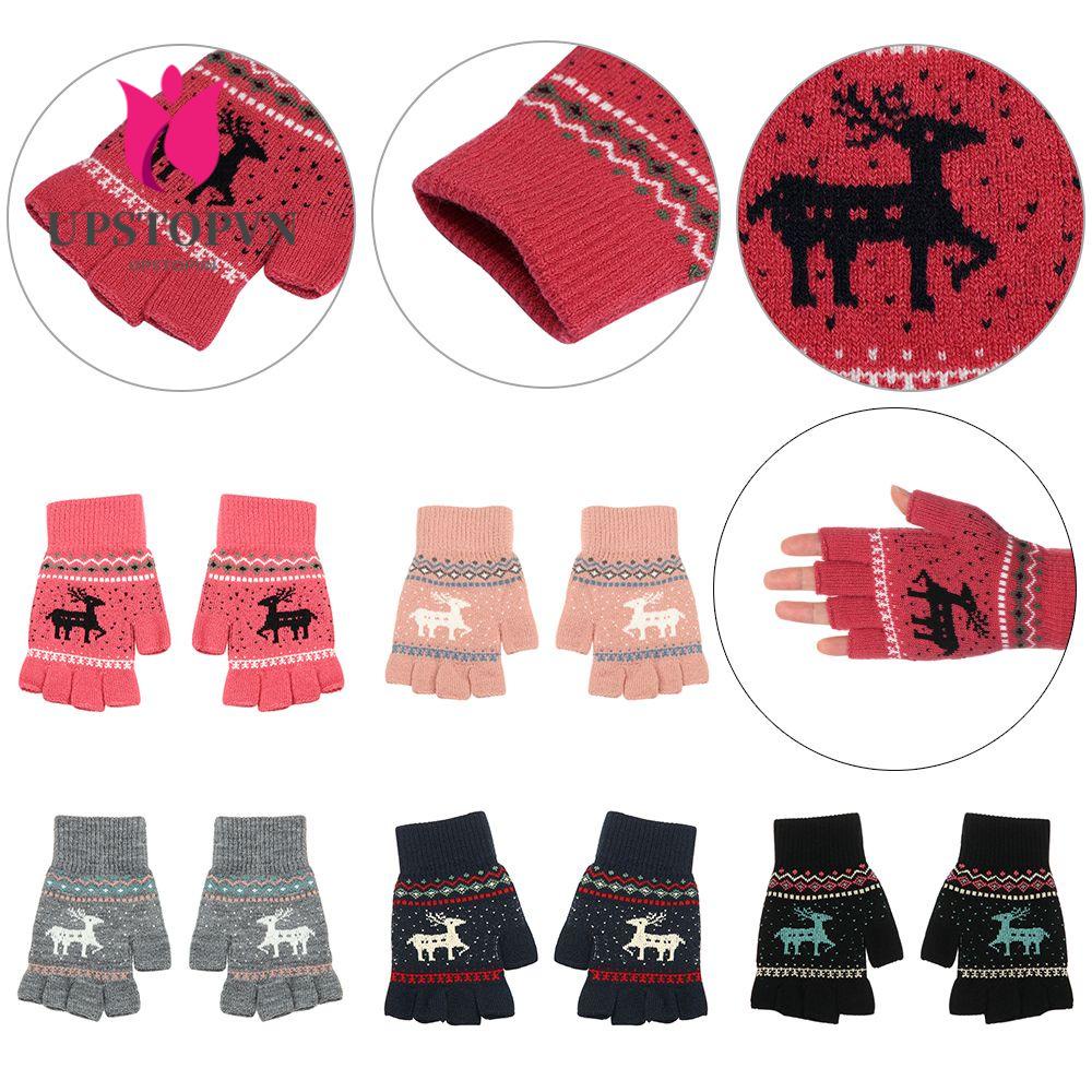 1 Đôi Găng Tay Len Hở Ngón Họa Tiết Hươu Hoạt Hình Cho Nam Và Nữ