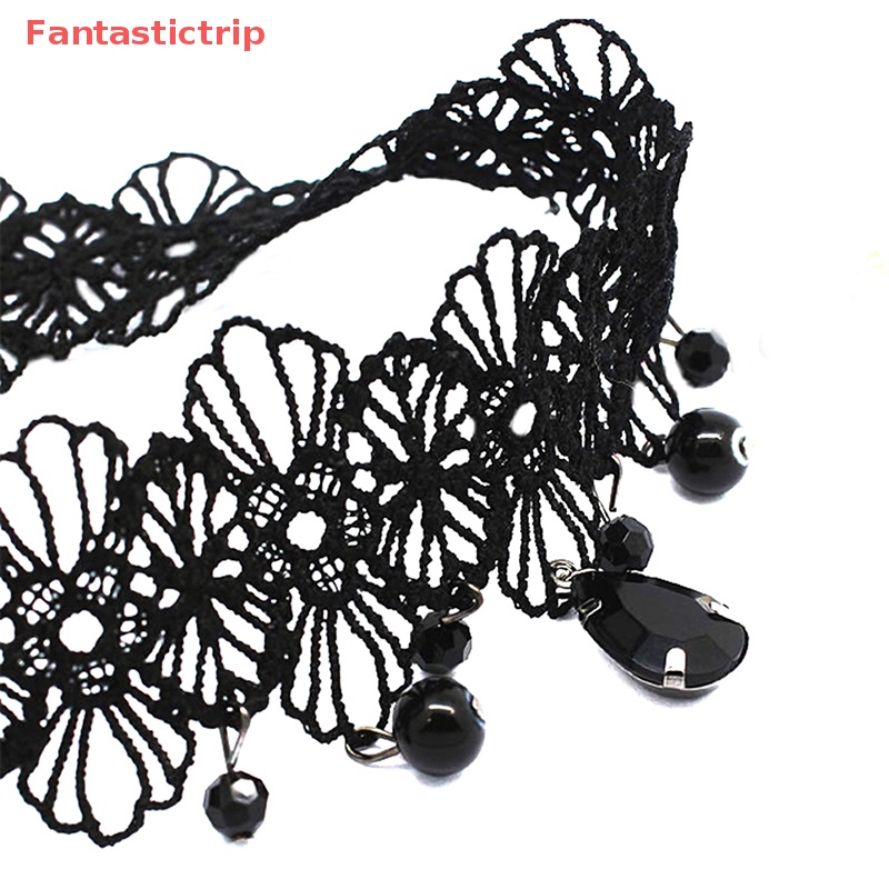 Vòng Cổ Choker Ren Đính Hạt Pha Lê Đen Phong Cách Gothic Cổ Điển Cho Nữ Mới
