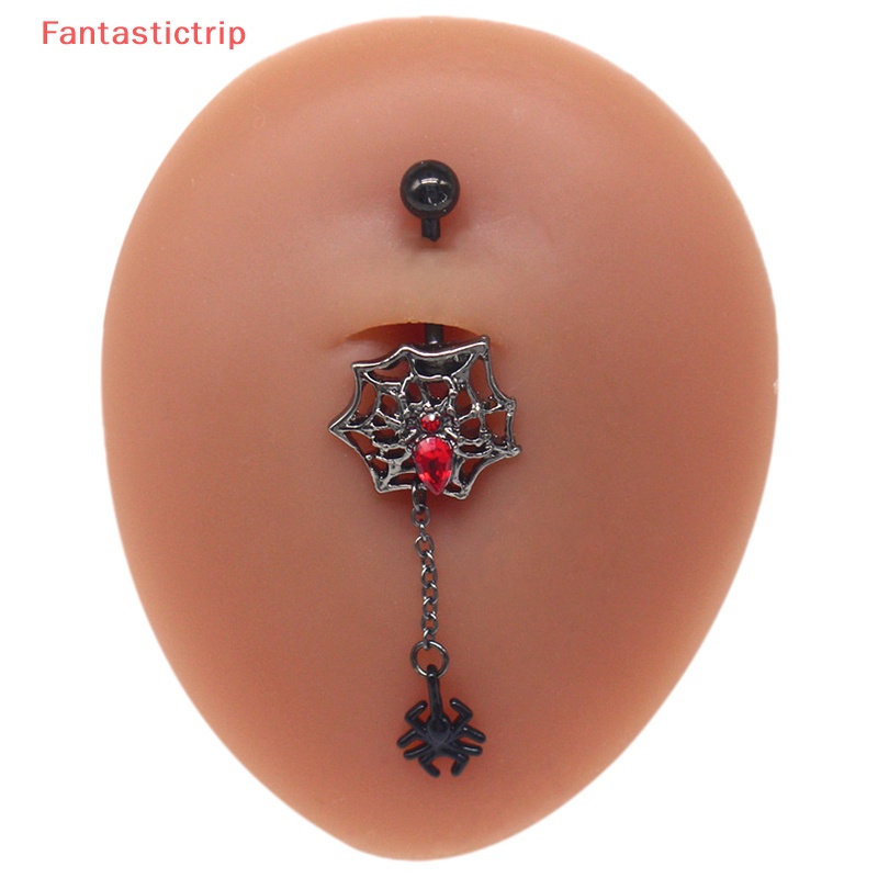 [Fantastictrip] Khuyên Rốn Bằng Thép Không Gỉ Đính Đá Zircon Hình Nhện Thời Trang Cho Nữ
