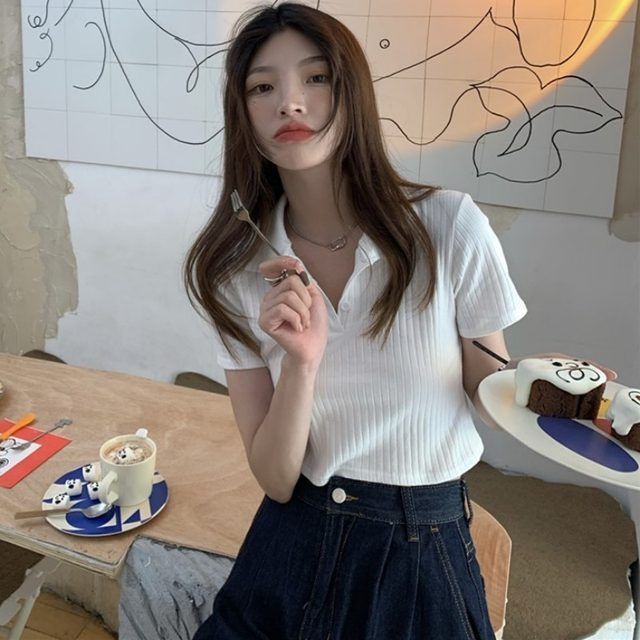 Áo polo Ngắn Tay Cổ Chữ V Form Ôm Thời Trang Mùa Hè