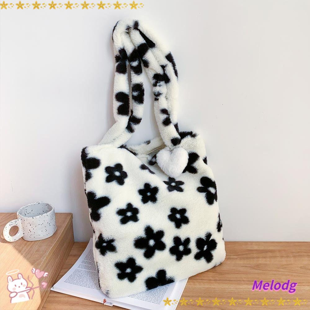 MELODG Túi Xách Đeo Vai Phối Lông Thời Trang Thu Đông Cho Nữ