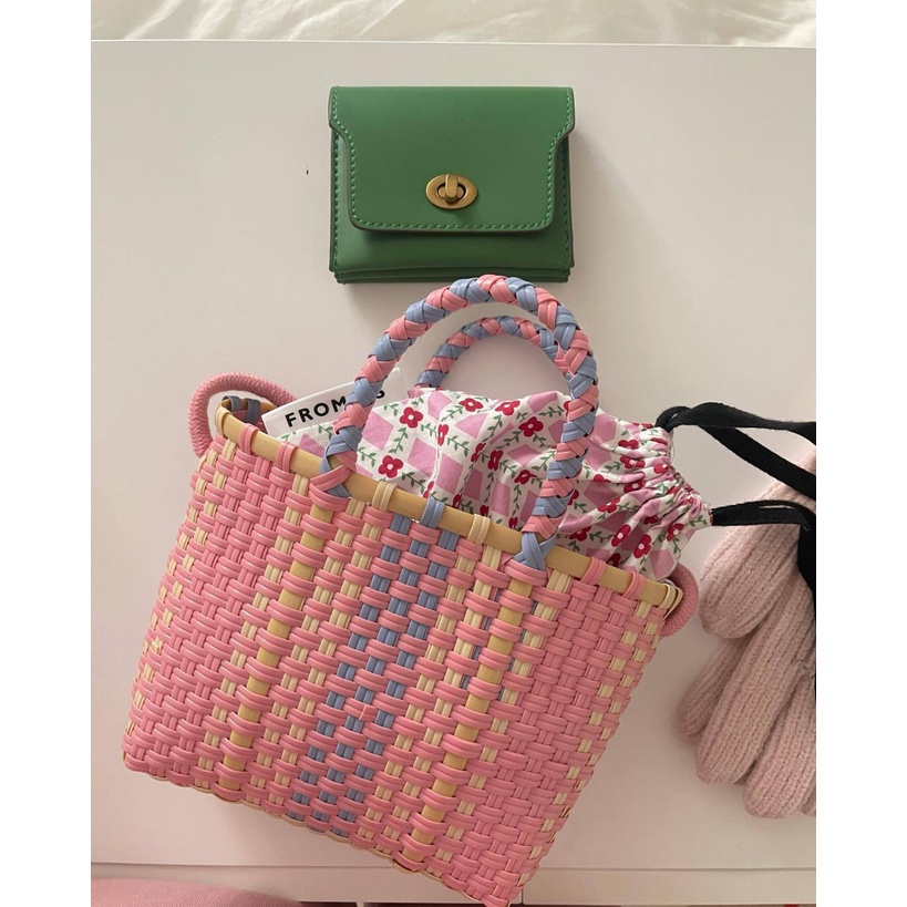 Túi Đeo Vai / Xách Tay Hình Vuông Bằng PVC Đan Lát Nhiều Màu Dễ Thương Chống Nước Kích Thước Nhỏ Gọn Dành Cho Bạn Nữ Đi Biển Mùa