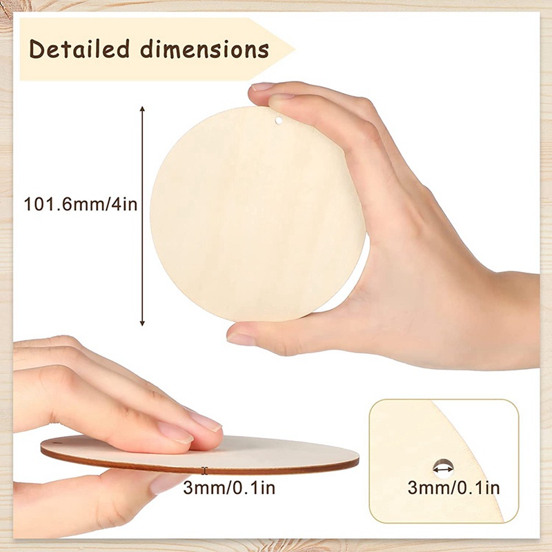 Set 50 Lát Gỗ Tròn Trơn Có Lỗ Treo (4 Inch)
