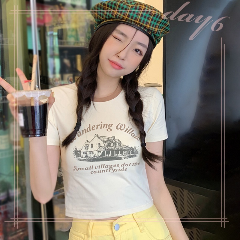 Áo Thun Nữ Ngắn Tay Cổ Tròn In Chữ Đơn Giản