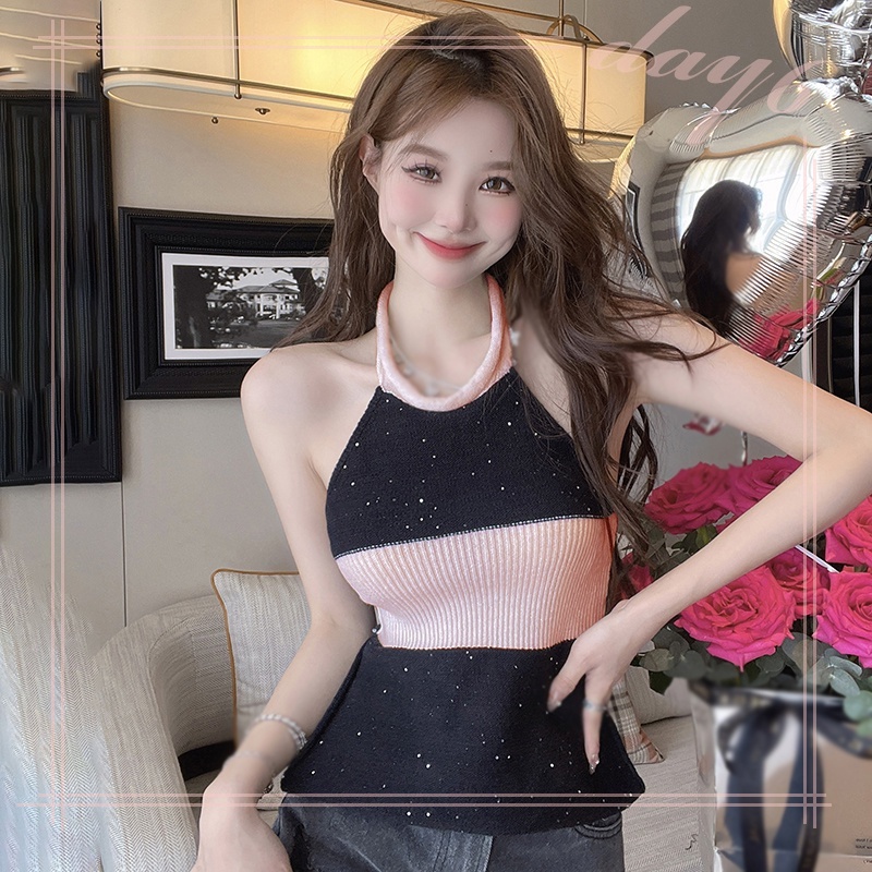 Áo Croptop Dệt Kim Sát Nách Thời Trang Mùa Hè Hàn Quốc Cho Nữ