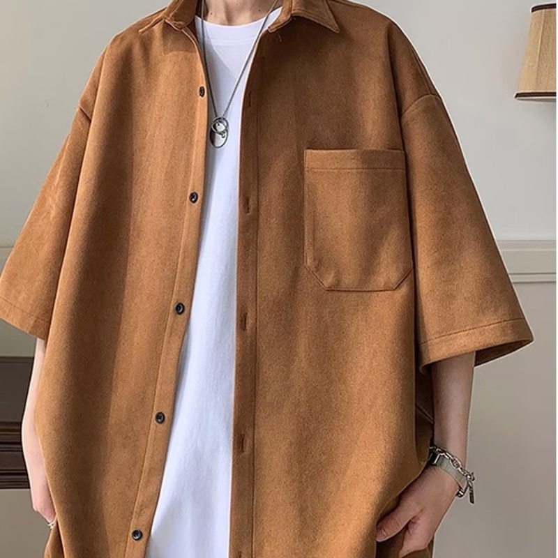 Áo Sơ Mi Tay Ngắn Màu Sắc Trơn Phong Cách Nhật Bản Thời Trang Mùa Hè Cho Nam Và Nữ