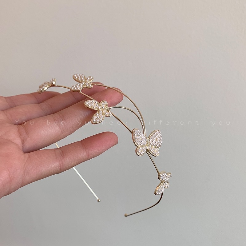 Băng Đô Cài Tóc Hình Bướm Đính Ngọc Trai Phong Cách Mới 2023