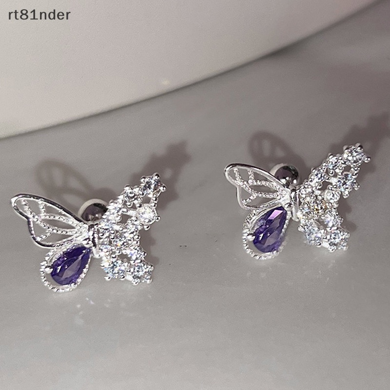 Rt 1 Đôi Khuyên Tai Dạng Xoắn Ốc Đính Đá Zircon Màu Tím Hình Bướm Dành Cho Nữ