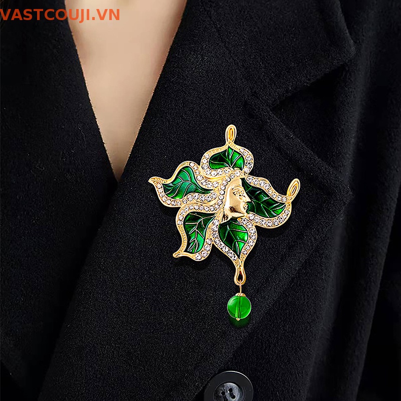 Ghim Cài Áo Hình Chiếc Lá Đính Đá Phong Cách Vintage Thời Trang Cho Nam Nữ