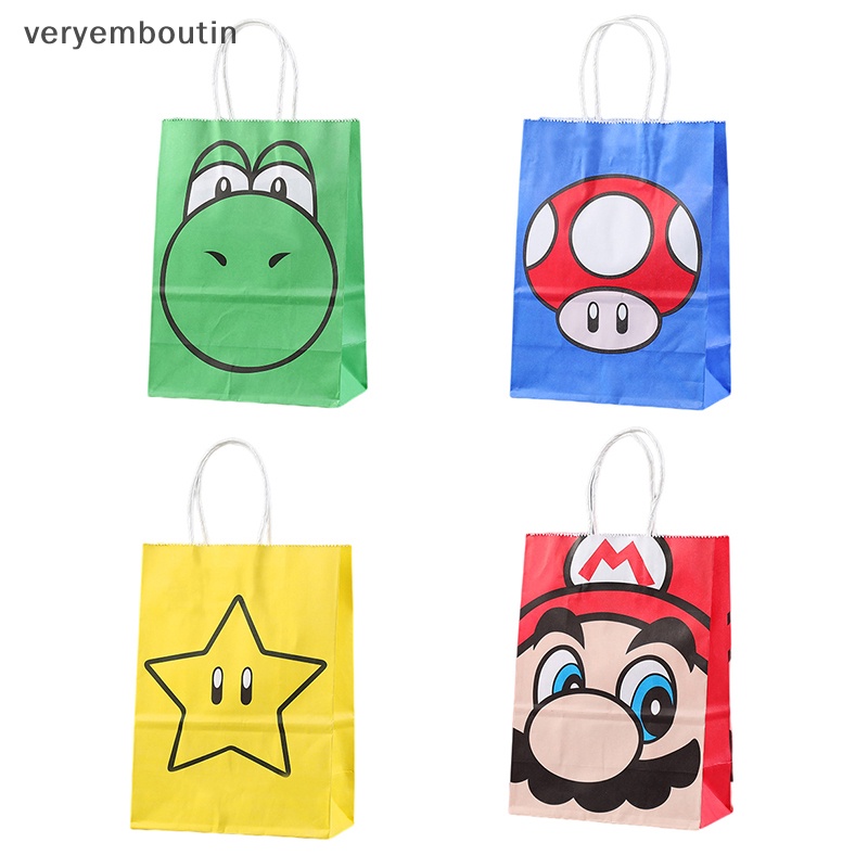 Set 4 Túi Giấy Kraft in Hình Game Super Marios Ngộ Nghĩnh Cho Bé